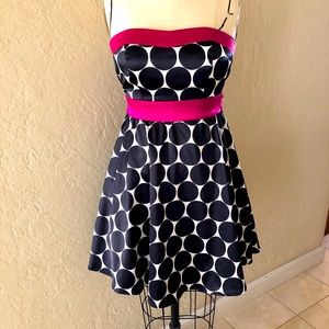 Black white magenta satin dot dress